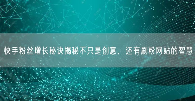 快手粉丝增长秘诀揭秘不只是创意，还有刷粉网站的智慧