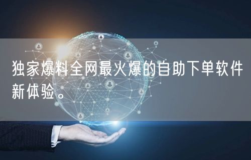独家爆料全网最火爆的自助下单软件新体验。